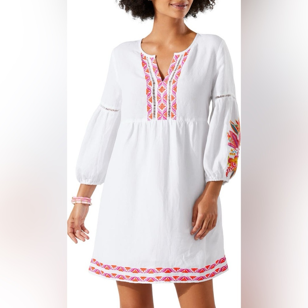 Tommy Bahama St. Lucia Tropical Long Sleeve Embroidered Cover-Up Dress Sz S